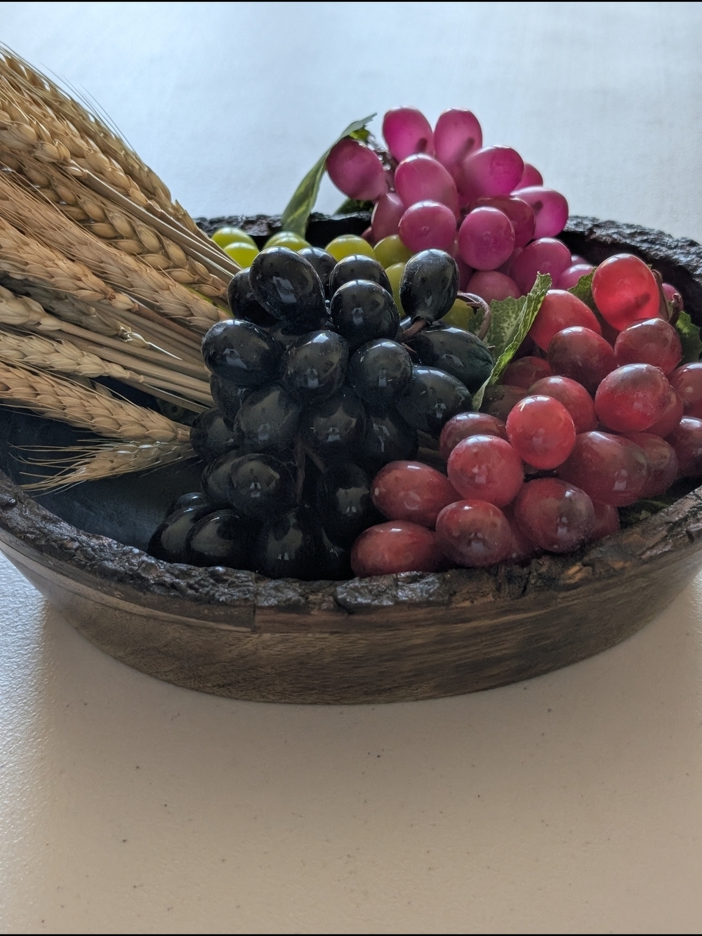 Holy Communion Decorative Bowl with Mixed Faux Grapes and Wheat